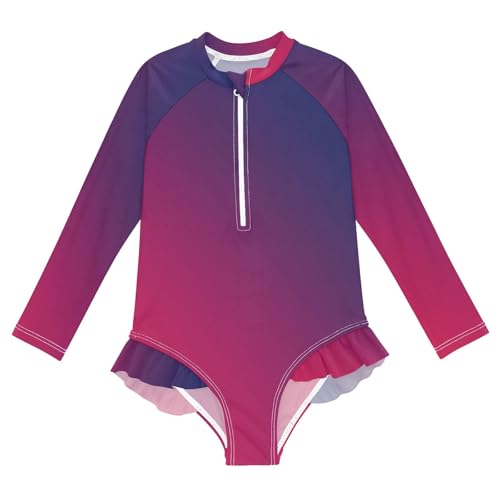 ALAZA Swimsuit for Girls Long Sleeve Rashguard Bathing Suit Red Blue Gradient Quick Dry 4T