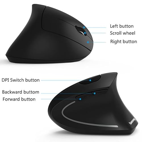 Image of MICROWARE Ergonomic Mouse; Vertical Wireless Mouse - Rechargeable 2.4GHz Optical Vertical Mice : 3 Adjustable DPI 800 /1200 /1600 Levels 6 Buttons; for Laptop; PC; Computer; Desktop; Black
