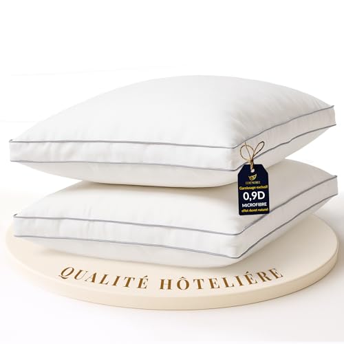 Edenore Oreiller 50x70 Lot de 2 - Oreiller rectangulaire | Microfibre 0,9D Effet Duvet | Housse...