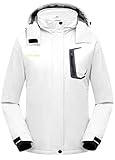 Mden Women's Outdoor Ski Jacket Waterproof Coat Hooded Softshell Insulated Rain Jackets(White,...