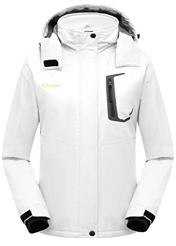 Mden Femmes Veste Isolée Snowboard À Capuche Imperméable Imperméable Veste De Ski De Montagne Manteau D'hiver (Blanc, Grand)
