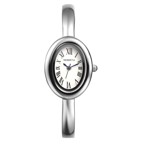 Lancardo Armbanduhren Damen Ovale Damenuhren: 3ATM Wasserdicht Analog Quarzuhr mit Römischen Ziffern Armreif Armband Uhren Geschenke für Frauen Silber