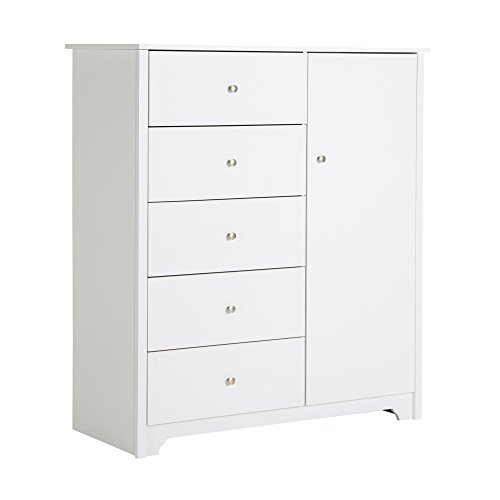 South Shore Vito Door Chest with 5 Drawers and Adjustable Shelves, Pure White