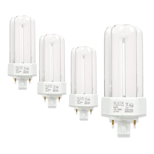 SLEEKLIGHTING 18 Watt T4 Tri Tube CFL 4 Pin GX24Q-2 Base Light Bulb 3500K 1200lm - Compact Fluorescent -Neutral White Light 4pack…