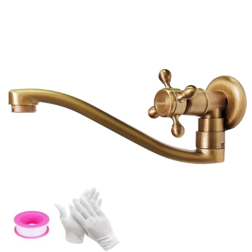 NIUKOMY Robinet Mural Lavabo Jardin, Retro Robinets Eau Froide Bronze, Rotation de 360° Robinetterie d'évier Laiton Antique pour Cuisine Piscine Balcon Salle...