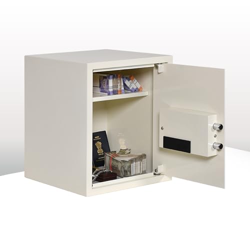 Image of Equal 48L Retro Safe Locker for Home | Digital PIN Code + Emergency Key | Glossy Ivory Finish | 10-Gauge Steel Door | 3 Year Warranty | 48 Litre