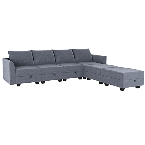 Honbay Modern U-Shaped Modular Sectional Sofa Sleeper Couch With Reversible Chaise Modular Sofa Couch With Storage Seats, Bluish Grey #TOP7