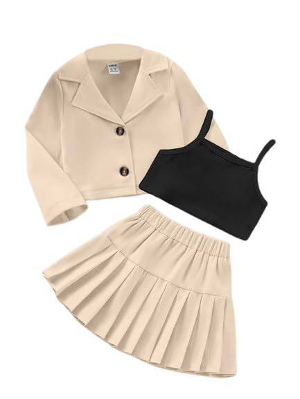Image of Three Piece Co ord Set Dress for Girls| Jacket Top and Skirt Open Front Suits Set| Girls Clothing Set