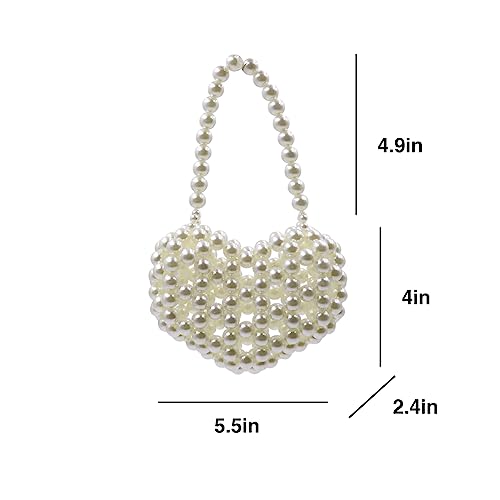 Heart White Beaded Pearl Handbag Purse Acrylic Beaded Handbag Mini Wrislet Clutch Elegant Evening Bag for Party Wedding4