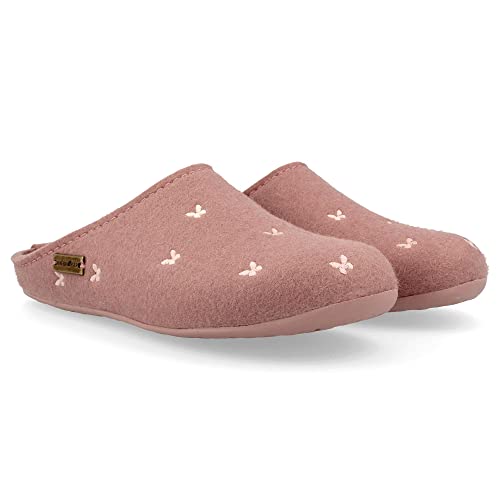 Image of HAFLINGER Fafalline Wool Felt Butterfly Motif Womens Slip On Mule Slippers Unisex