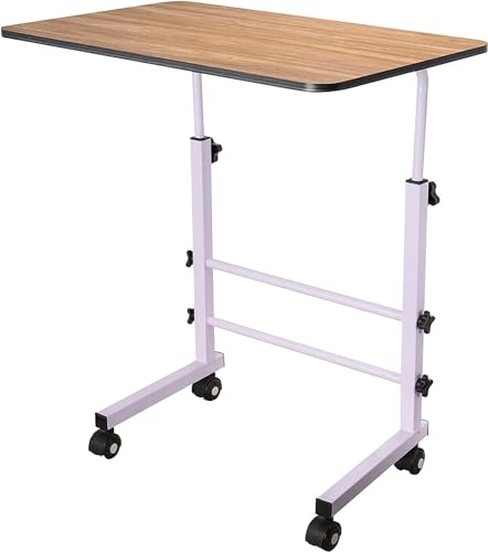 Image of TEKCOOL Multi-Purpose Sofa Side Height-Adjustable Laptop Table with Docking for Tablet, Study Table, Portable, Ideal for Work from Home, DIY Table, Easy to Assemble (Wooden-White).