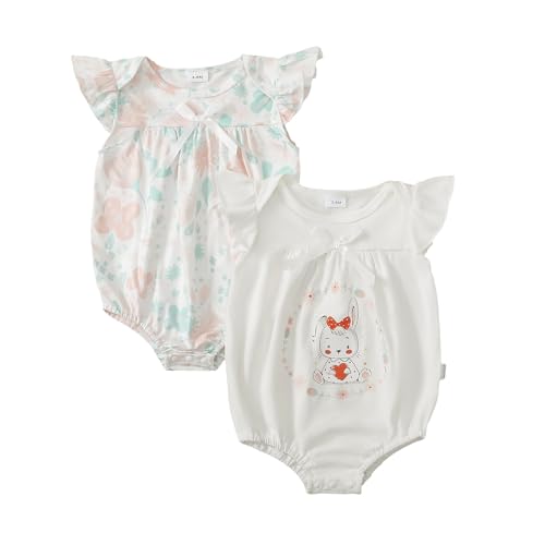 Image of CVXV Newborn Baby Girl Organic Cotton One-Pieces Romper Ruffle Short Sleeve Bodysuits