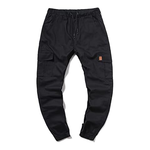 YawYews Mens Loose Fit Cargo Pants Trousers- Cotton Casual Outdoor Sweatpants Lightweight Work Utility Army Military Combat Bottoms with Pockets Black 3XL Cover