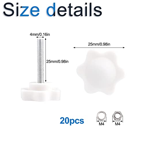 Increway M4 X 25Mm Male Thread Knurled Clamping Knobs Grip Thumb Screws, Carbon Steel Standard Coarse Threads Clamping Rosette Knobs, White,20Pcs #TOP1