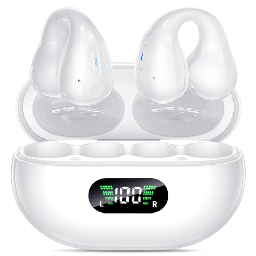 Auriculares inalámbricos Bluetooth 5.3 con clip abierto, micrófono integrado, ganchos para oídos y oreja, funda de carga inalámbrica