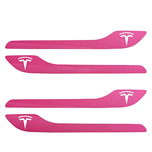 Image of IPG Compatible for Model 3 / Model Y /Juniper Door Handle Decal Sticker Wrap Kit (Set of 4) with Tesla Logo Personalize Your Tesla (Gloss Pink)