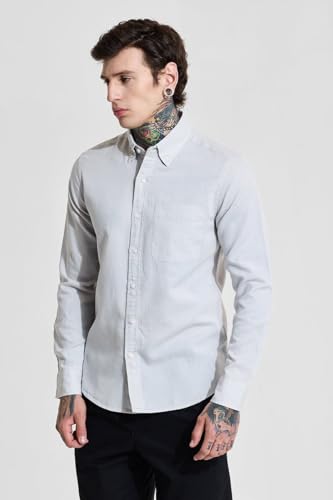 Image of SNITCH Men Casual Shirt | Slim Fit Full Sleeve Button-Down Collar Solid Design | Premium Cotton Linen Blend & Breathable Fabric for Office, Semi-Formal & Everyday Wear