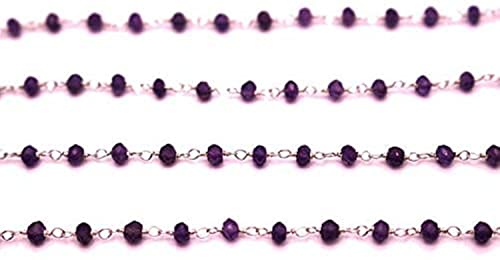 Chaîne de chapelet améthyste 36" perles rondelles bijoux DIY argent