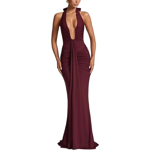 Robe dos nu de cérémonie raffinée avec taille smockée et décolleté plongeant