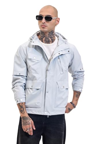 Image of SNITCH Men Casual Jacket | Relaxed Fit High Neck Full Sleeve Solid Pattern | 100% Polyester Durable & Comfortable Machine Washable Jacket