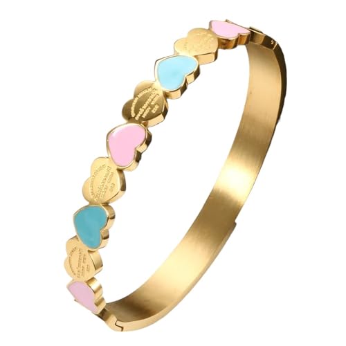 New 2024 Cute Love Heart Gold Plating Staiess Steel Lucky Cuff Bangles Women Girls Wedding Party Charm Bangles Jewelry Gift Fashion Accessories