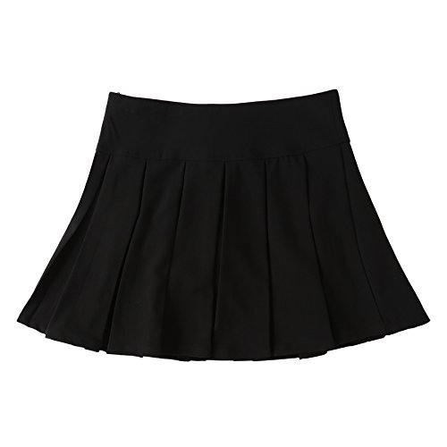 Bienzoe Girl's Stretchy Pleated Adjustable Waist School Uniforms Skirt Black 14 #TOP1