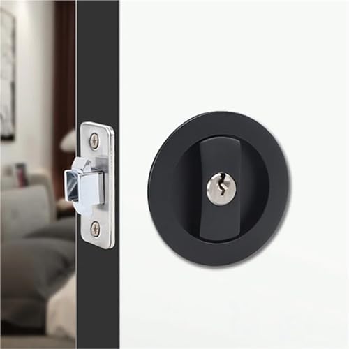 Juego de 3 Cerraduras para Puertas Empotradas negras con Llaves, Hardware Contemporáneo de Privacidad para Puertas Correderas Redondas miniatura 2