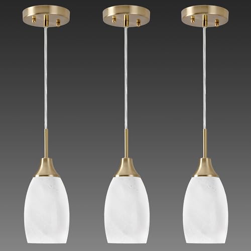 Viinew Mini Glass Pendant Light 3-Pack Handblown Art White Swirl Oval Hanging Pendant Lamp 4.72