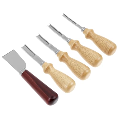 QWORK Leather Edge Skiving Beveler Tool Set of 5 Professional Leathercraft Edge Trimmer Beveler with Wooden Handle French Skiving Beveler (4mm 6mm 8mm 10mm)