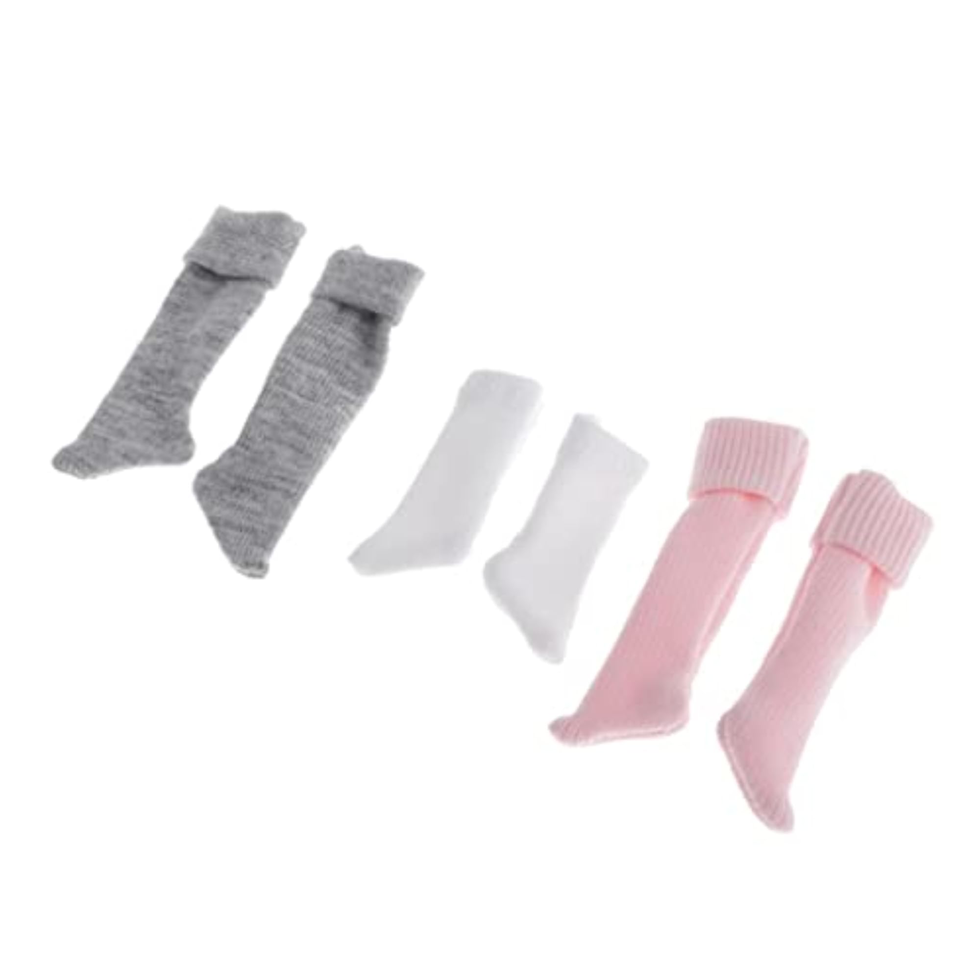 1/6 Scale 12" Figure Socks, White, Pink & Gray, 3 Pairs