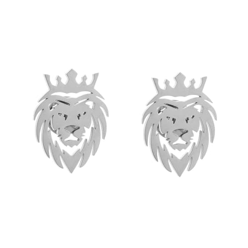 Image of Stainless Steel Animal Creative Crown Lion Brooches for Women and Men