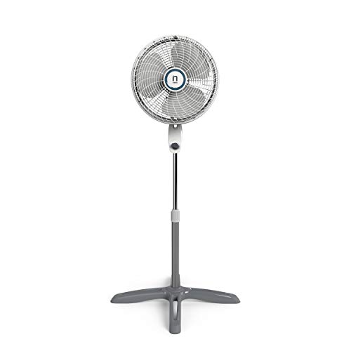 NAVIA P160 Ventilador de Pedestal de 16' de 3 velocidades y fácil de ensamble, Blanco con Gris