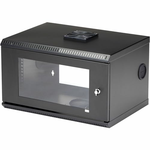 Image of StarTech 6U Wall-Mount Cabinet, 19in, 2-Post, 11in Deep, 110lb (RK619WALL) | Enclosed locking server rack kit for data equipment, Max depth 11.2in, Heavy-duty steel, Includes 1U shelf