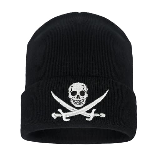 Image of Embroidered Skeleton Beanie Hat Winter Stretch Knit Skull Cap for Men Women
