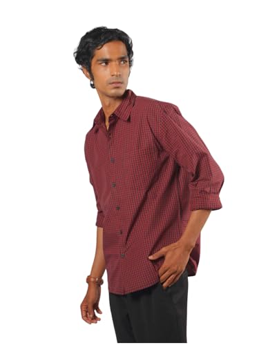 Image of Eszett Men's Full Sleeve Checkered Regular Fit Red Checks Shirt