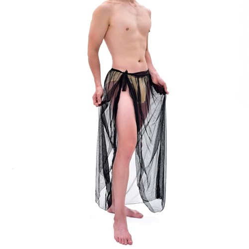 Mens Sexy Pajamas Black Lace Skirt Underwear,See Through Lace robe Night Shirt Sissy Lingere For Men