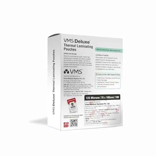 VMS Deluxe Thermal Lamination Pouch 70mmx100mm 125 Micron Pack of 2 (200 Sheets) for Id Card
