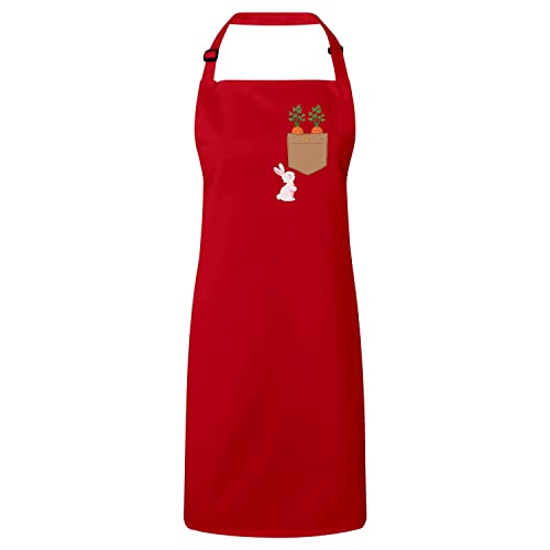Tablier cuisine premium rouge Fabulous avec motif lapin mignon en coton résistant