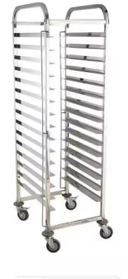 Carrello porta teglie, Portavassoi in Acciaio Inox, 15 Ripiani, 470x620x1700mm, 4 Ruote Girevoli con Freno, per Hotel e Ristoranti