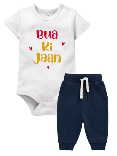 Image of Zeezeezoo Baby Romper & Bottom Set - Bua Ki Jaan Print - 100% Cotton, Newborn Baby Clothes, Gift For Bua's Baby