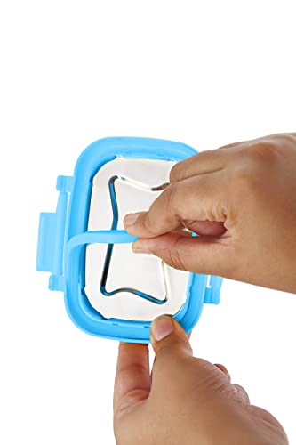 Image of STEELLOCK Smart Stainless Steel Tiffin Lunch Box 2pc Set - Airtight Leakproof Rectangle Boxes with Steel Lids - Blue - 170ml Each - Ideal for Kids & Adults, School & Office