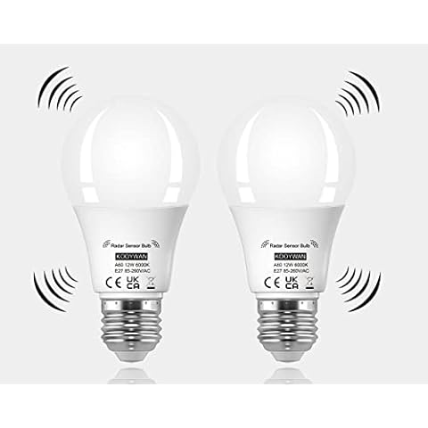 KOOYWAN LED Sensor Lamp 12W E27 6000K Motion Sensor Light Control Radar Lamp Pack of 2 Cover