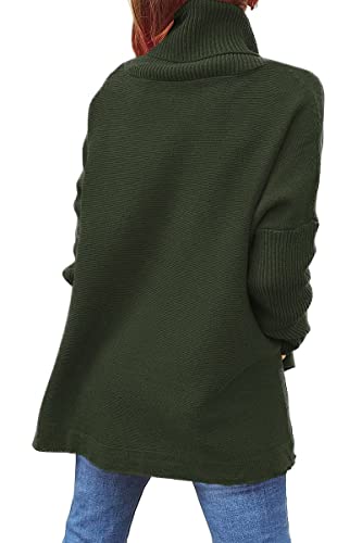 Image of yoeasy Women's Turtleneck Oversized Long Batwing Sleeve Pullover Sweater Spilt Hem Knit Sweater
