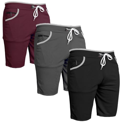 Image of Men's Sports Shorts with Drawstring, Athletic Casual Bermuda Shorts in Multicolor, Zippered Pockets