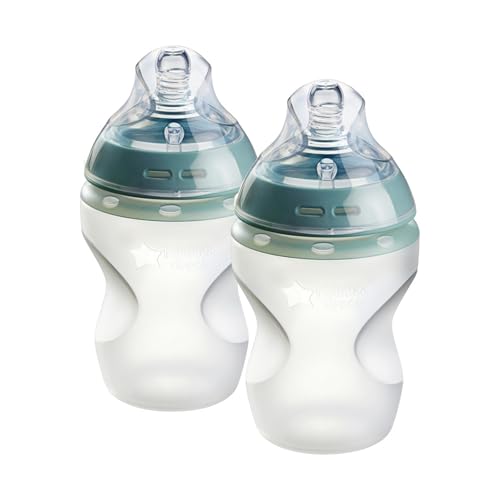 Tommee Tippee Closer to Nature Soft Feel Silicone Baby Bottles, Slow Flow Breast-Like Teat with Anti-Colic Valve, Stain and Odour Resistant, 260ml, Pack of 2, 0 Months+