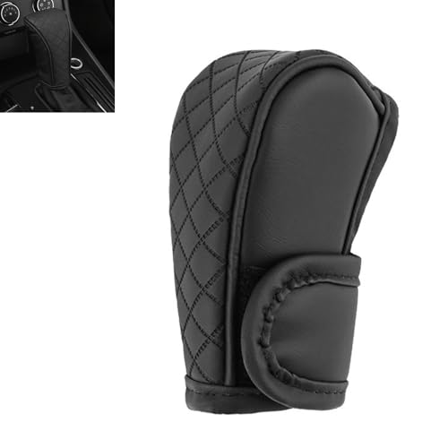 Qurbuns Car Gear Shift Cover, Leather No-Slip Stick Shift Knob Cover, Breathable Gear Shift Decoration Accessories for Shifter Lever Protection, Universal Knob Protector Cover for Car Trukcs (Black)