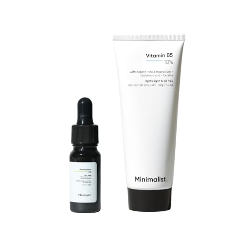 Image of Minimalist Niacinamide 10% Serum with Zinc + B5 Moisturizer | Acne Marks Reduction, Oil Control, Hydration & Skin Barrier Repair Skincare Combo for Oily & Acne-Prone Skin