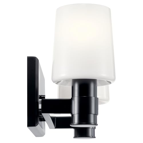 Image of Kichler Adani 2-Light Bathroom Vanity Light Fixture with Opal Glass in Black, Modern Wall Mount Light for Powder Room or Bathroom Over Mirror (8.25 inch x 14.5 inch), 55175BK