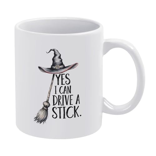 LDSGJNICAD Yes I Can Drive A Satick, Halloween Ceramic Coffee Mug, Office Tea Cup 12 Oz, Funny Gift Idea for Family Or Friend