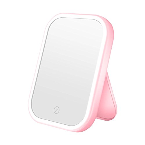 CERSLIMO Lighted Makeup Mirror with 4 LED Tape-Lights, Travel Vanity Mirror with Lights